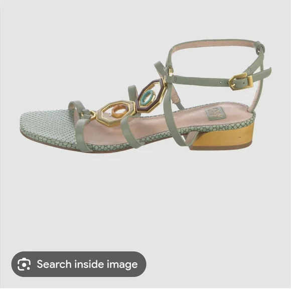 Louise et Cie Mint Green Strappy Sandals with Gold Accents - Picture 2 of 11